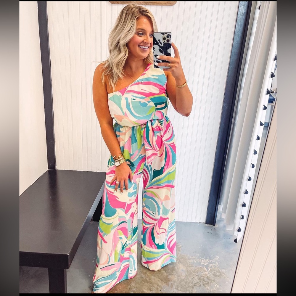 COPY - One shoulder disco retro jumpsuit flying tomato